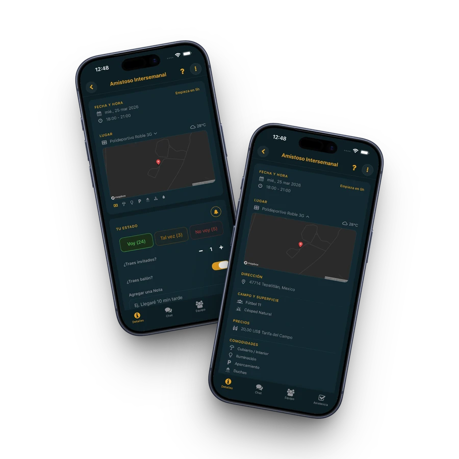 Pantalla de gestión de eventos de Pivio con control de asistencia
